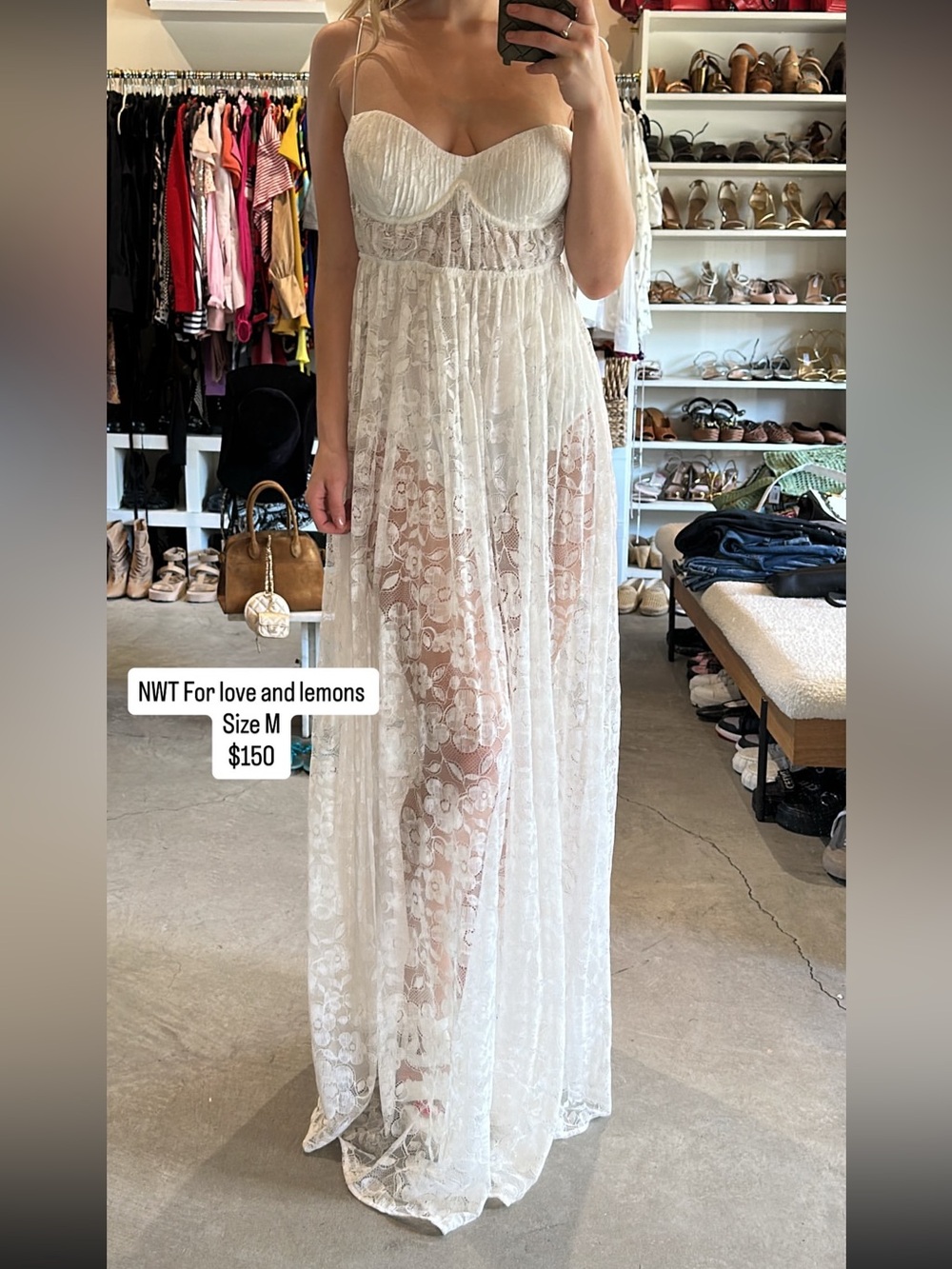 For Love And Lemons Ivory Floral Lace Maxi Skirt